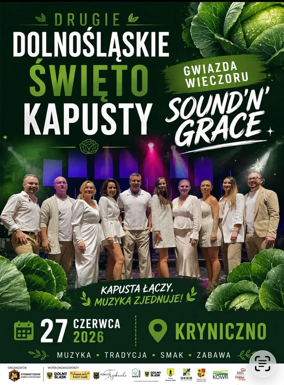 Plakat II Dolnośląskiego Święta Kapusty z gwiazdą wieczoru — zespołem Sound'n'Grace